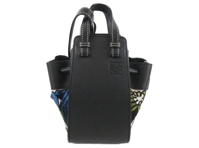 Bolsa de mão Loewe preta de couro e tecido Preto