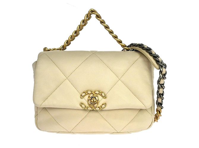 Chanel 19 Flap Quilted Leather Medium Beige