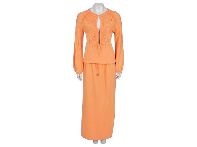 Roberto Cavalli Orange Perforiertes Maxi Kleid EU 38/M Gebraucht