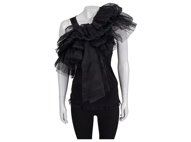 Canotta in mesh con volant Valentino Nera - US 6 / M Usato