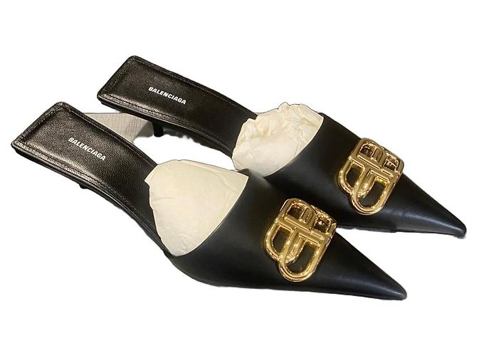 Mules BB in pelle nera Balenciaga Nero