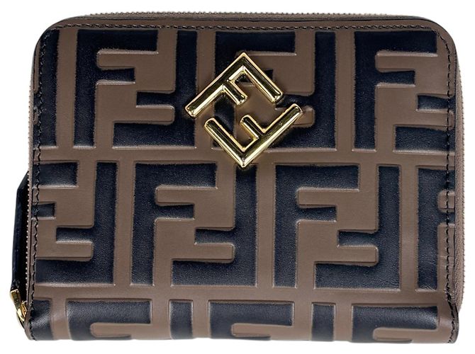 Carteira Bi-fold com fecho Fendi FF Diamond Marrom