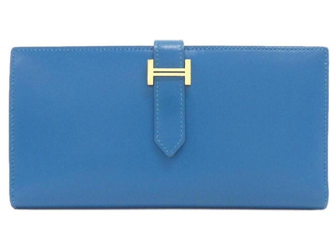 Hermès Hermes Bearn Soufflé Long Wallet Blue
