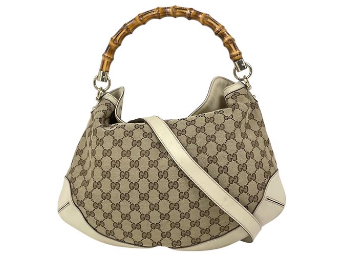 Borsa a tracolla Gucci Bamboo GG Pattern Bianco Beige