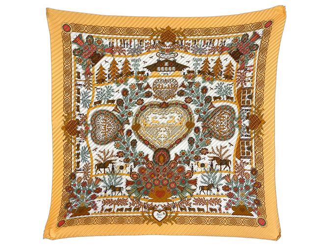 Hermès Lenço Hermes Carre 90 Decoupages Multicor Amarelo