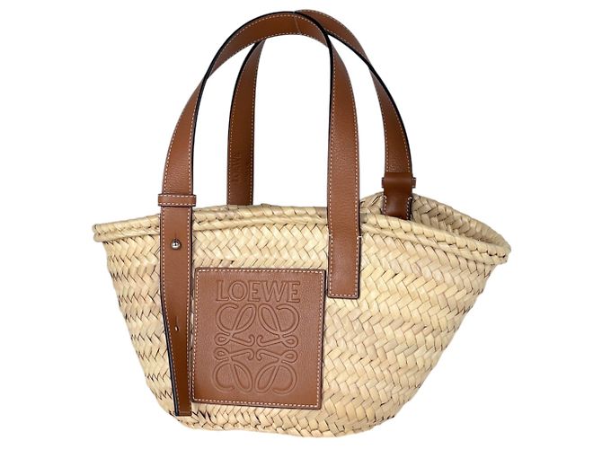 Loewe gewebte Raffia-Handtasche Braun Beige