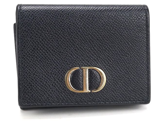 Portafoglio tri-fold Christian Dior in pelle di vitello nera Nero
