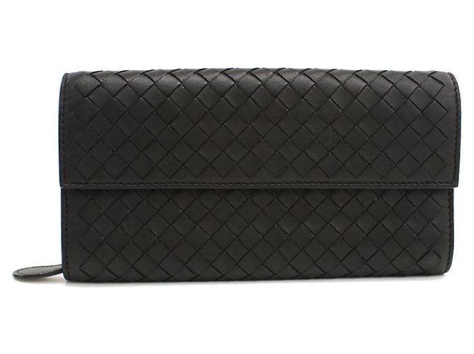 Cartera larga de piel negra Bottega Veneta