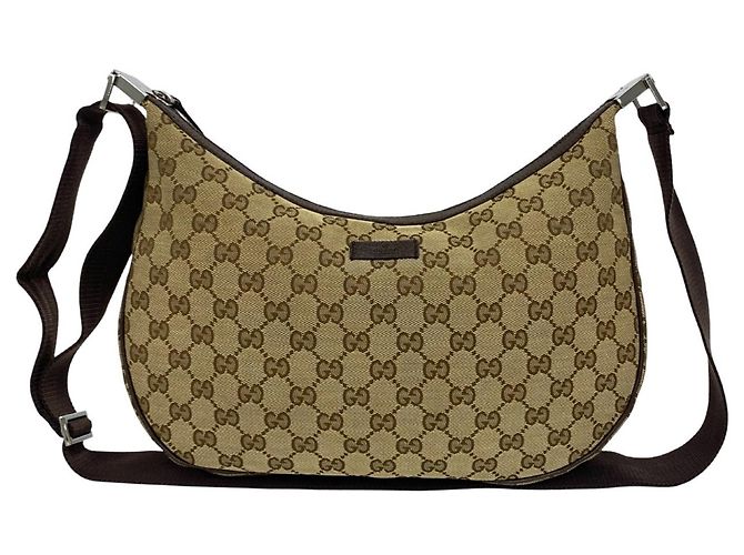 Bolsa de ombro Gucci em lona e couro marrom