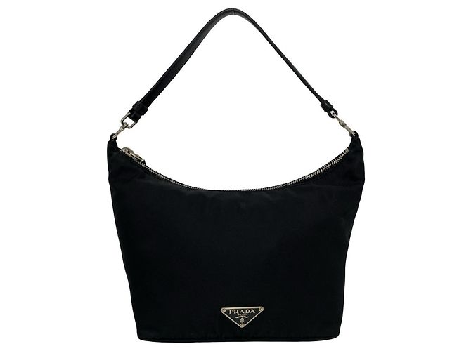 Mini mala tote Prada de nylon e couro preta Preto