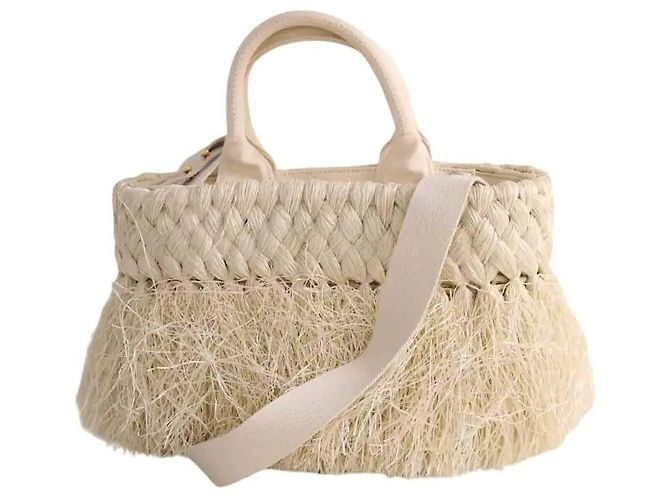 Borsa tote Prada in vimini beige 