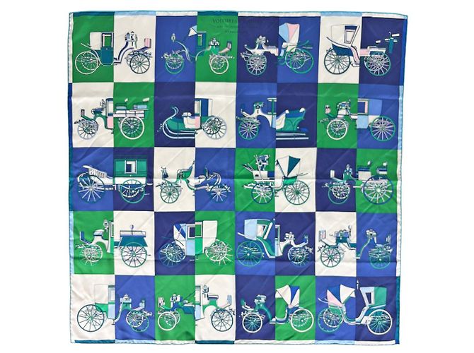 Hermès Pañuelo de seda Hermes Carre 90 Voitures Exquises Multicolor Verde