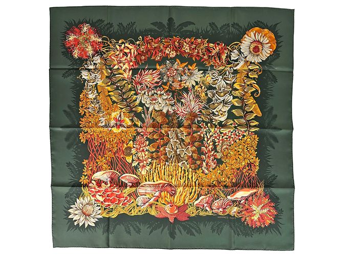 Hermès Hermes Carre 90 L'Ile Deserte Pañuelo de seda Multicolor Verde