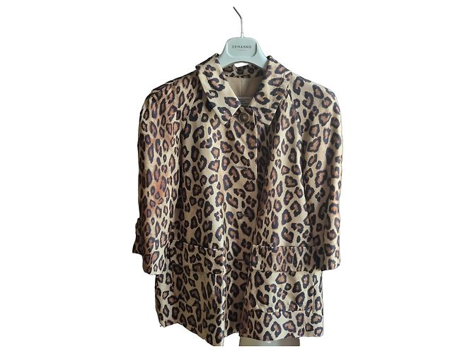 Alberto Biani Chaqueta de seda con estampado de leopardo Castaño