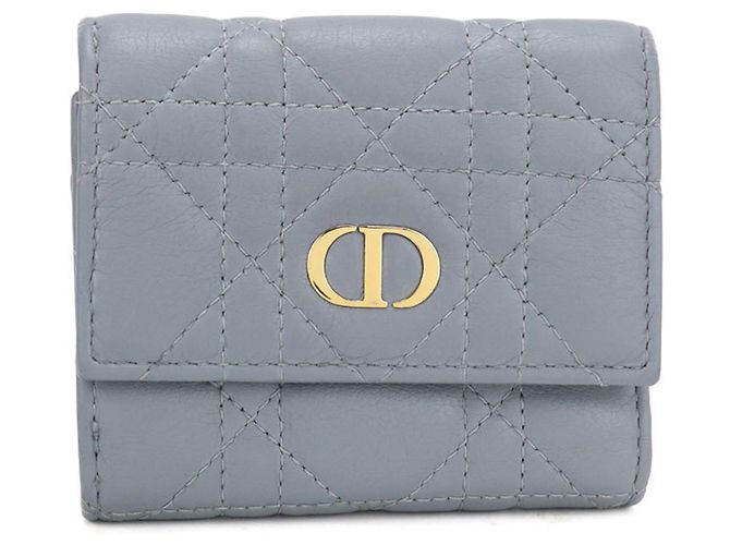 Christian Dior Blue Leather Tri-Fold Wallet