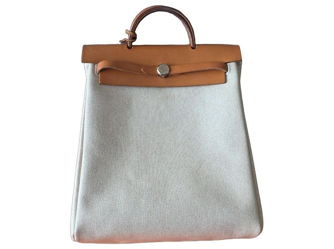 Hermès Herbag Zip backpack in canvas and leather Brown Beige