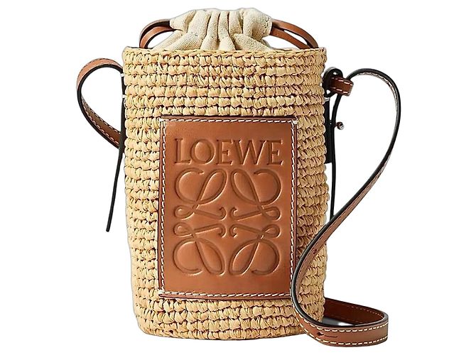 Loewe Bolsa Cesta de palha e pele Marrom Bege