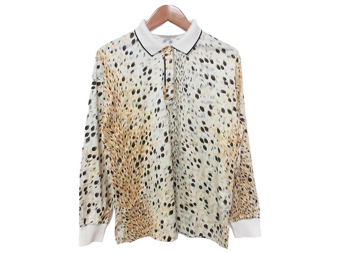 Autre Marque LEONARD SPORT Polo de manga comprida com estampado de leopardo Bege