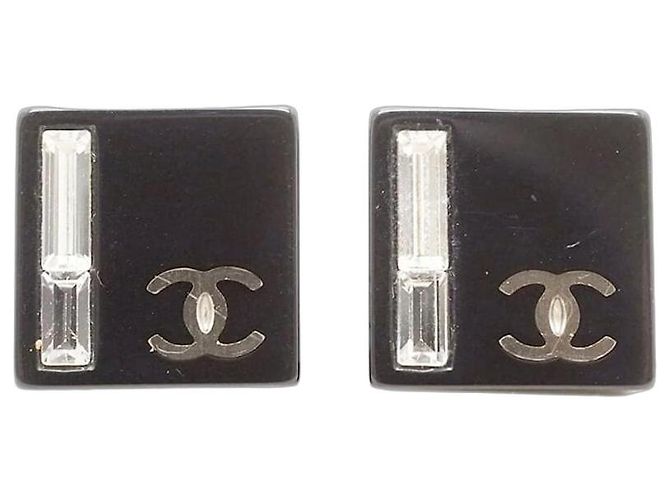 Chanel Black CC square stud earrings