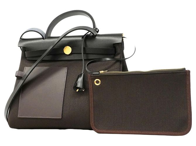 Hermès Borsa Hermes Herbag Zip Pocket PM Marrone Nero