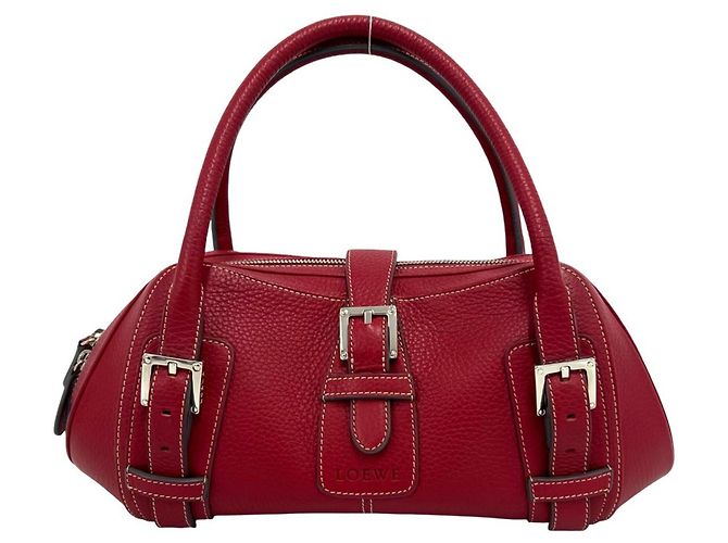 Loewe Senda Logo Geprägte Lederhandtasche Rot
