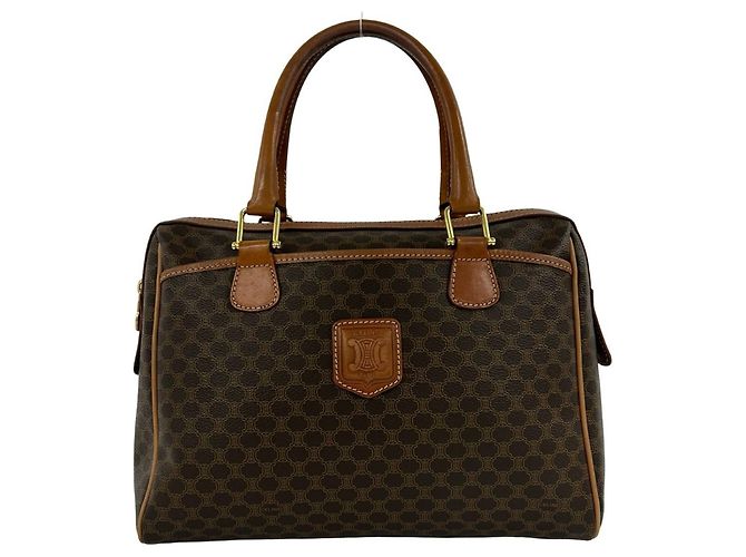 Céline Celine Vintage Macadam Blazon Pattern Triomphe Lederhandtasche Braun