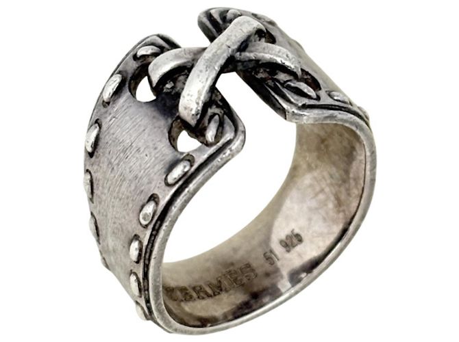 Ring Hermès Anel Faixa Hermes Silver 925 Prata