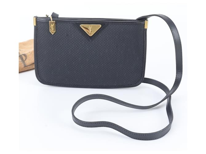 Bolsa de ombro Yves Saint Laurent em couro e lona azul marinho 