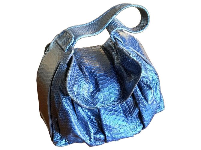 Zagliani Midnight Blue Python Shoulder Bag