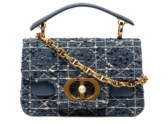 Dior Blue Mini Tweed Cannage Jolie Top Handle Handtasche Blau