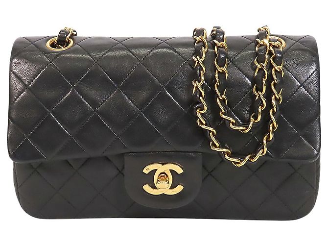 Chanel Black Small Classic Lambskin Double Flap Nero