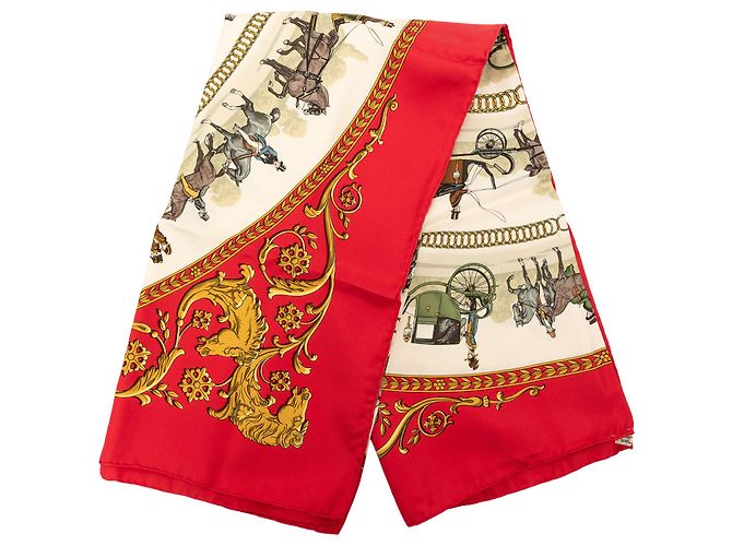 Lenço de seda Hermès Red La Promenade De Longchamps 90