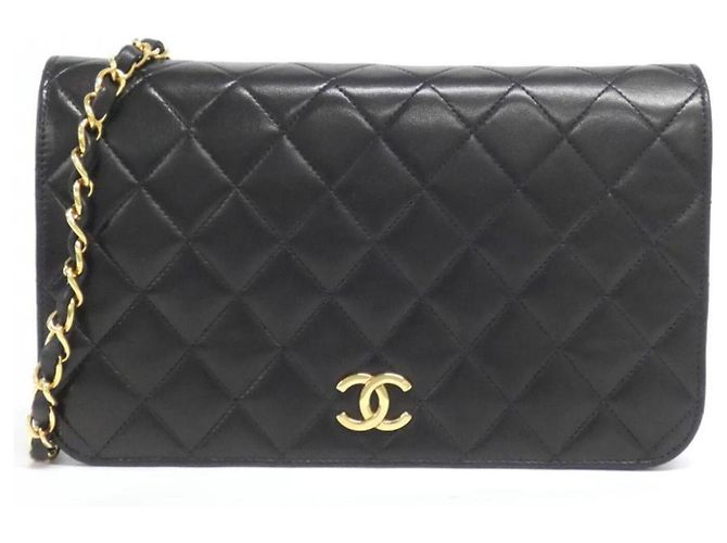 Borsa a tracolla Chanel 03568 in pelle d'agnello nera Nero