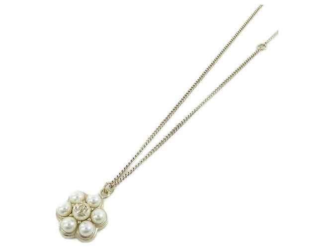 Chanel 85749 Gold und White Halskette Weiß Golden