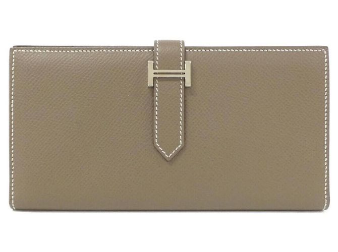 Hermès Cartera larga Hermes Bearn Soufflé Gris pardo