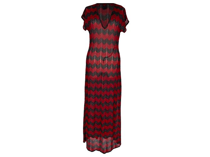 Abito Maxi Missoni Chevron in viscosa rosso e nero
