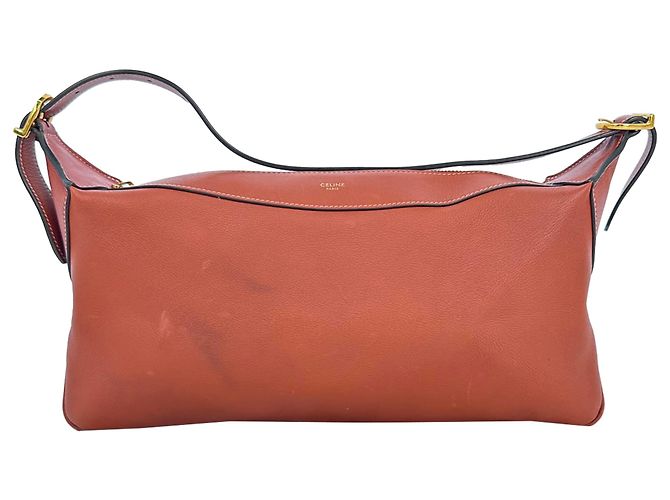 Céline  Celine Medium Romy Shoulder Bag in Brown Leather Red
