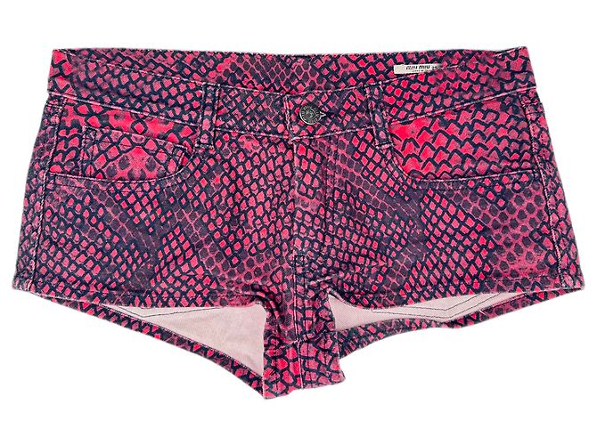 Mini shorts em algodão vermelho com estampado de pele de cobra Miu Miu