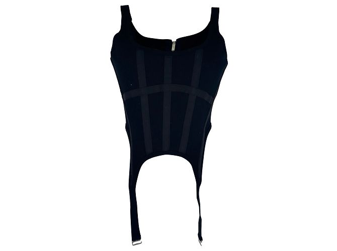 Autre Marque Dion Lee Rib Combat Corset Top aus schwarzer Baumwolle