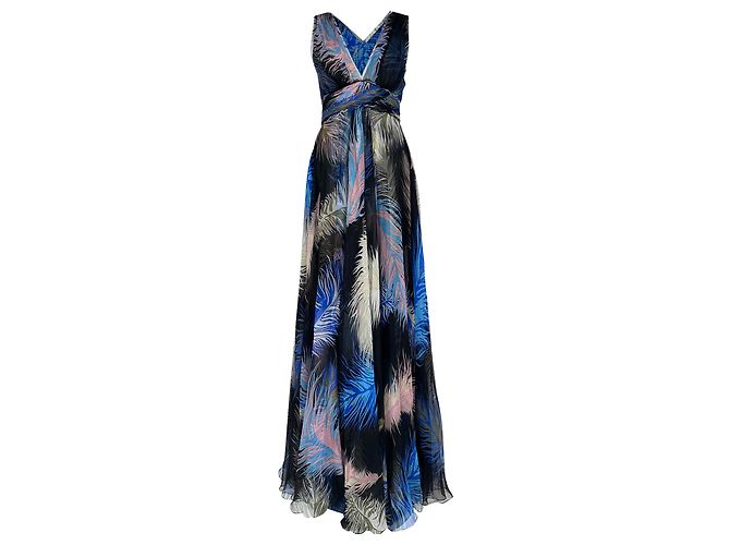 Abito maxi stampato piume Emilio Pucci in seta multicolore