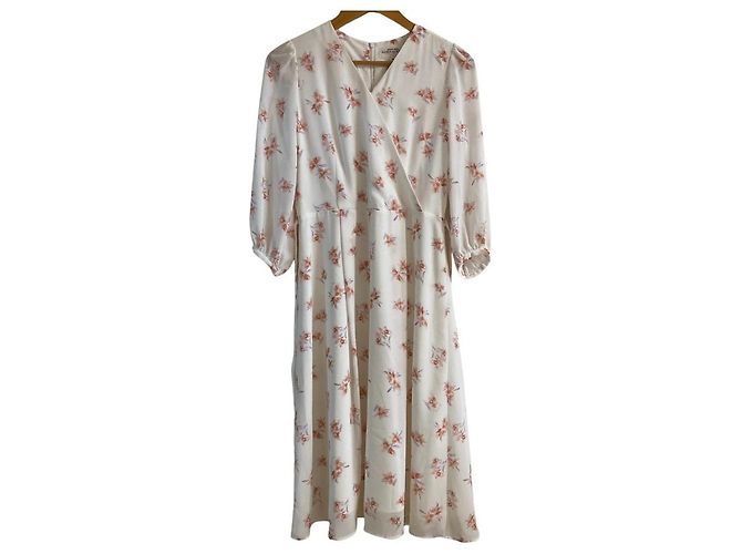 Autre Marque Hanae Mori ALMA EN ROSE Chiffon-Kleid Weiß
