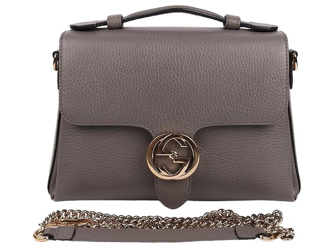 Gucci Interlocking Gray Top Handle Shoulder Bag Brown