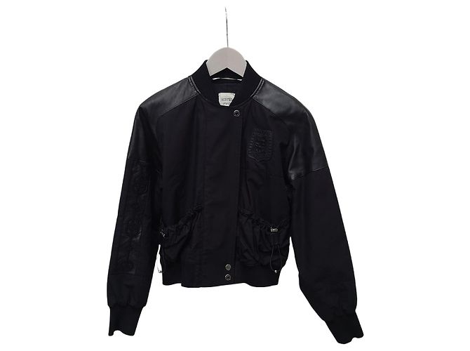 Hermès Bestickte Bomberjacke mit schwarzen Lederbesatz