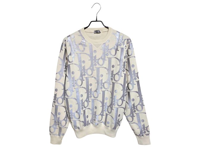 Dior Oblique Reflektierendes Strick-Sweatshirt Weiß
