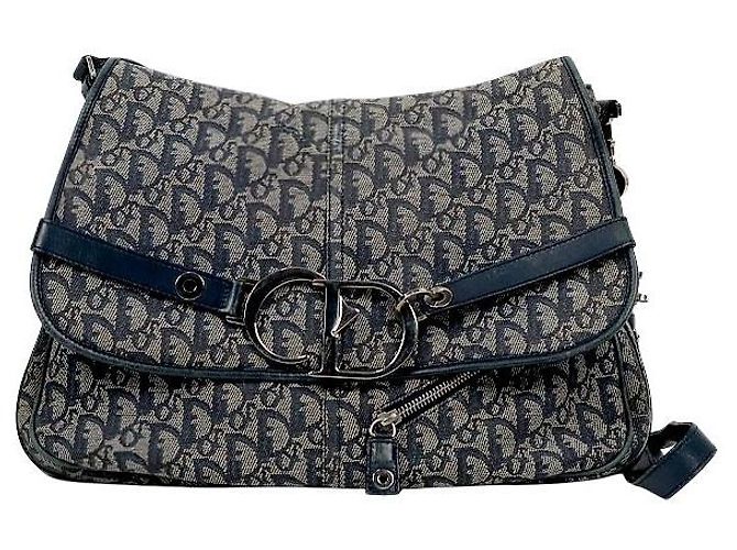 Dior Borsa a tracolla con patta Oblique CD Logo Blu