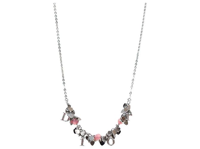 Dior Collana Beaded Heart Cubic Silver Rosa 