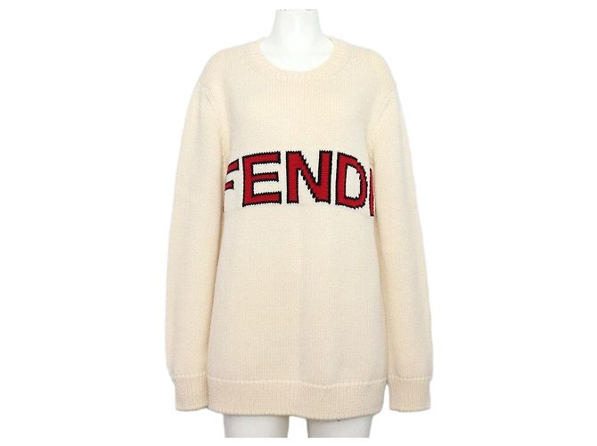 Fendi Big Logo Wollpullover Unisex Weiß 