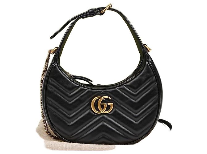 Gucci Mini Bolsa de Ombro GG Marmont Meia Lua Preta Preto