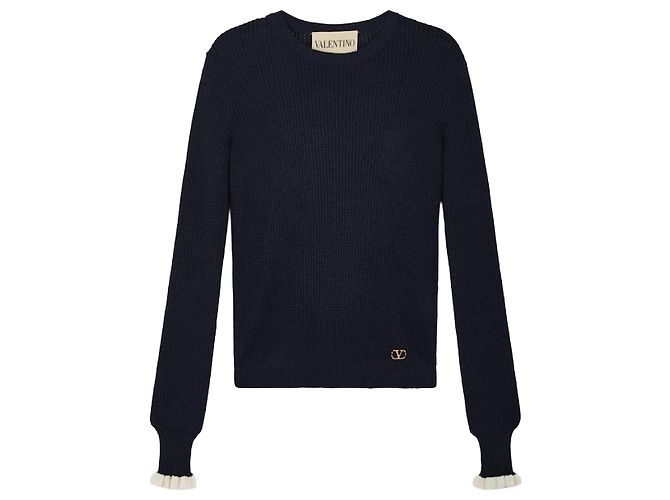 Valentino Netzstrickpullover Schwarz 