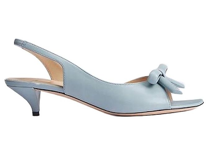 Louis Vuitton Bow Heel Slingback Sandals in Blue Sky Lambskin